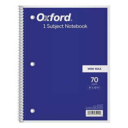 Oxford 1-Subject Notebook, 8 x 10-1/2, Wide Rule, 70 Sheets (65002)