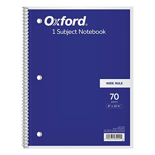 Oxford 1-Subject Notebook, 8 x 10-1/2, Wide Rule, 70 Sheets (65002)