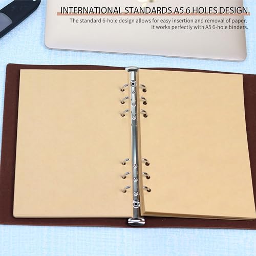 A5 Refill Paper, Unlined Blank Kraft Paper,100GSM Thick Refillable Paper 6 Hole Filler Inserts Loose Leaf Paper,for A5 6 Ring Binder,80 Sheets (160 Pages)(Kraft-Blank-A5) - size: Kraft-Blank-A5