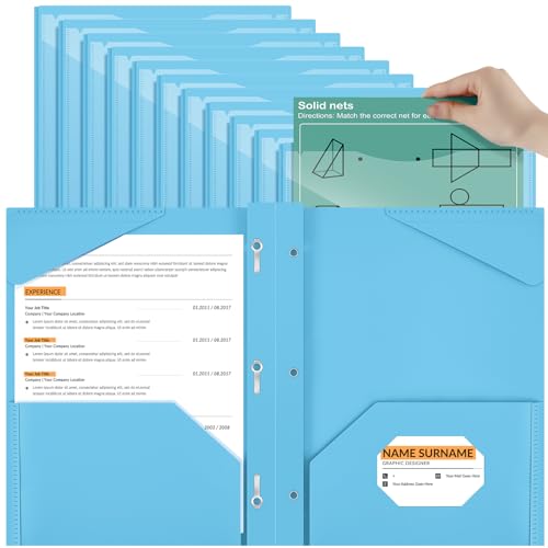 Henoyso 18 Pcs Plastic Folder with Clear Front Pocket and 3 Prong Plastic Folders with Card Slot Pocket Folders with Prongs for School Office (Light Blue) - color: Light Blue