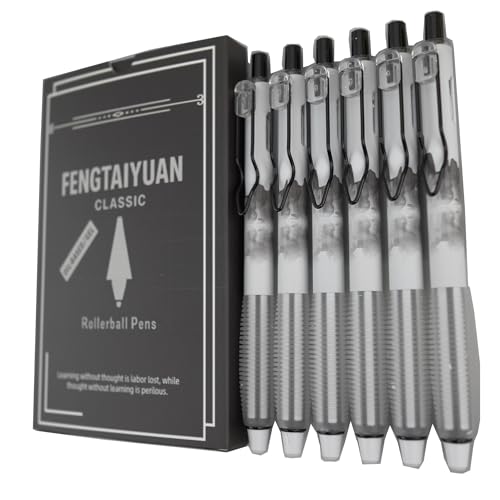 Fengtaiyuan Retractable Gel Pens, 0.5mm ST Precision Tip Quick Dry Black Ink, Gradient Black Barrel with Triangular Silicone Non-Slip Grip, Ergonomic Smooth Pens for Exam School Office [Pack of 6] - color: BlackGRB05P6