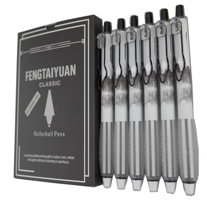Fengtaiyuan Retractable Gel Pens, 0.5mm ST Precision Tip Quick Dry Black Ink, Gradient Black Barrel with Triangular Silicone Non-Slip Grip, Ergonomic Smooth Pens for Exam School Office [Pack of 6] - color: BlackGRB05P6