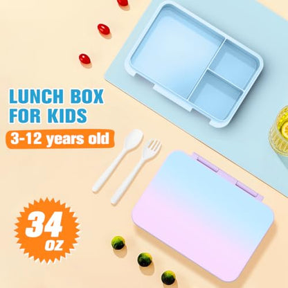 Bevalsa Backpack for Girls, Bow Kids Backpack with Bento Lunch Box, Insulated Bag & Utensils, 34oz Lunch Containers, Cute School Bookbag for Children Teens for Elementary Middle Student (Blue Purple) - color: Blue Purple