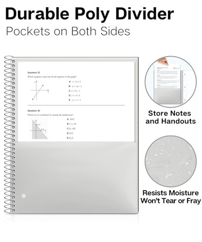 Dunwell College Ruled Spiral Notebook (Black), 1 Subject Notebook 8.5 x 11 for School, Plastic Cover, Pocket Divider, 100 Sheets (200 Pages), 3-Hole Punched Perforated 8 1/2 x 11 Paper - color: Black, style: 1 Subject