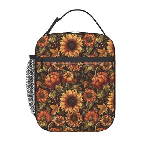 Sunflower Lunch Box for Kids Aldults, Rustic Floral Reusable Thermal Insulation Cooler Tote Bags, Autumn Bloom Harvest Pattern Insulated Bag for Student, School Picnic Camping Travel, Gifts - color: Sunflower01