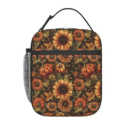 Sunflower Lunch Box for Kids Aldults, Rustic Floral Reusable Thermal Insulation Cooler Tote Bags, Autumn Bloom Harvest Pattern Insulated Bag for Student, School Picnic Camping Travel, Gifts - color: Sunflower01
