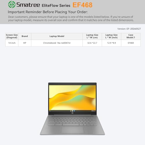 Smatree EliteFlow Laptop Sleeve Case for 14 inch HP Chromebook 14a-ne0047nr,with Accessory Pocket(EF468) - size: 2.08| for HP 14" Chromebook 14a-ne0047nr(EF468)