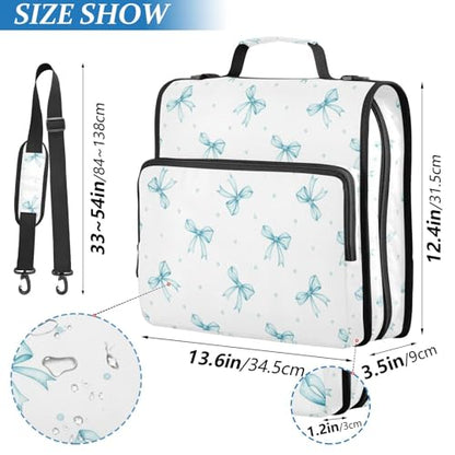 Zipper Binder Bag 3 Ring File Folder Portfolio Organizer Zippered Binder Bags with Strap Fits Laptop Women Men - color: 21-delicate Bow Dot