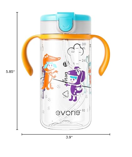 Evorie Tritan Spill Proof Straw Sippy Cups for Toddlers 1–3 Years, 10 Oz | BPA & BPS-Free, Toddler water bottle, Easy grip handles, Dishwasher safe, Durable Tritan, Easy to clean, Imaginations - color: Imaginations