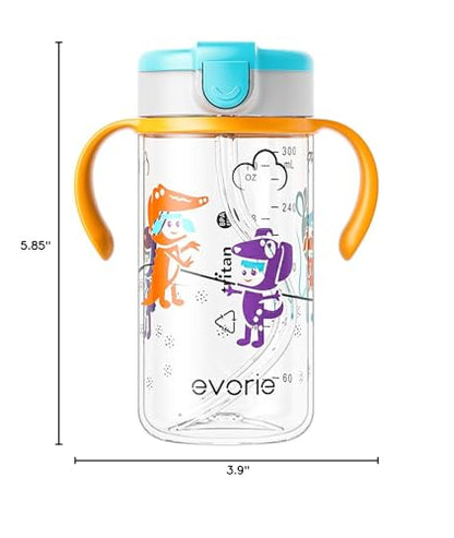 Evorie Tritan Spill Proof Straw Sippy Cups for Toddlers 1–3 Years, 10 Oz | BPA & BPS-Free, Toddler water bottle, Easy grip handles, Dishwasher safe, Durable Tritan, Easy to clean, Imaginations - color: Imaginations