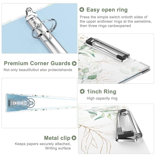 Rouidr Mini 3 Ring Binder with Clipboard, 1 inch Round 8.5 x 5.5 in Cute Binders Organizer with 5 Dividers Tabs & Clear Sleeves, School Supplies, Office Supplies, Leaves - color: Leaves, size: Mini 1in(8.5 x 5.5 in)