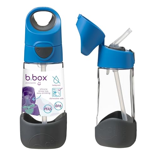 b.box 15oz Tritan Kids Water Bottle - Kids Water Bottle w/Straw for School, Sports, Daycare - Leakproof - Ergonomic Triangle Grip - Dishwasher Safe, BPA Free, PFAS Free - Blue Slate - color: Blue Slate, size: 15 Ounces