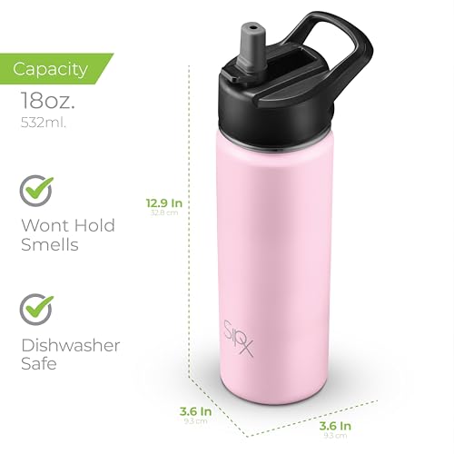 SipX™ 18 oz Insulated Water Bottle with 3 Lids – Leakproof Stainless Steel, Triple Insulated – Cold 24 Hours/Hot 12 Hours – Durable Bottle for School, Gym, Travel – Light Pink - color: Pink, size: 18 Ounces
