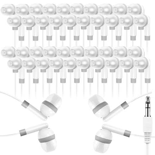 Classroom Earbuds Headphones Bulk 100 Pack for School Kids Children, Wholesale Durable Earphones Class Set for Students Children Boys Girls Toddler Adult (XPG101,100 White) - color: White, size: 100 Pack