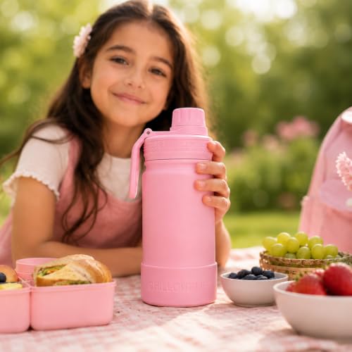 CHILLOUT LIFE 12oz Kids Insulated Stainless Steel Water Bottle with Leak Proof Spout Lid & 144 Stickers - color: Blush Pink, style: 12 oz