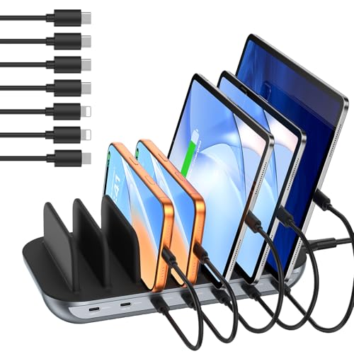 SooPii Premium 140W 7-Port USB C Charging Station for Multiple Devices, Each PD 20W Fast Charging for Phone and Tablet,7 Mixed Cables Included,Black - color: Black-140W
