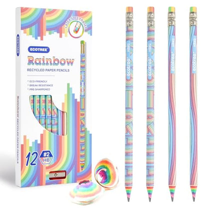 ECOTREE Pencils #2 Pre-Sharpened Pencils for Kids Cute Rainbow Pencil Number 2 Pencil for School, Writing, 12 Count