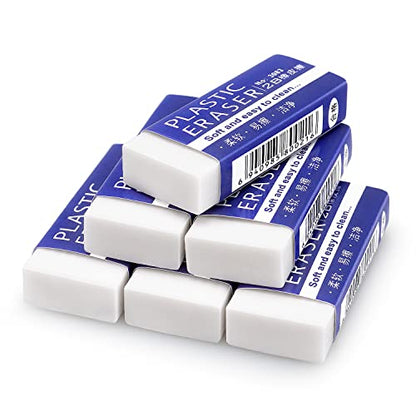 Tamaki Erasers, Large, White, 6 Pack | Erasers for School Office, Art Eraser for Drawing