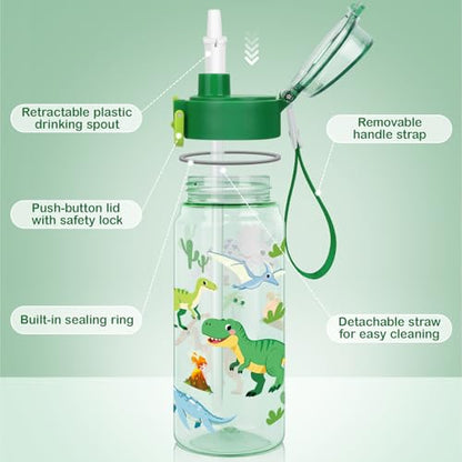 Tritan Kids Water Bottle for School, 18.6 oz Leakproof 2-in-1 Toddler Water Bottle with a Pop-up Detachbale Straw, Dishwasher Safe (Dinosaur) - color: Dinosaur