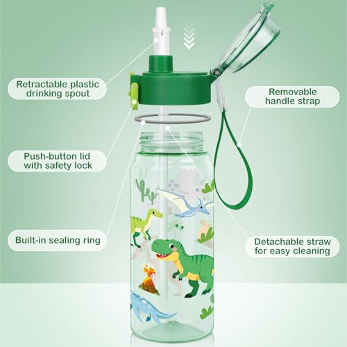 Tritan Kids Water Bottle for School, 18.6 oz Leakproof 2-in-1 Toddler Water Bottle with a Pop-up Detachbale Straw, Dishwasher Safe (Dinosaur) - color: Dinosaur