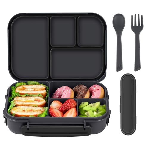 Amathley Lunch Box Kids,Bento Box Adult,Leakproof Lunch Containers for Adults/Kids/Toddler,1200ML-4 Compartments bento Lunch box with Utensil,Microwave & Dishwasher & Freezer Safe (Dark Gray) - color: Dark Gray