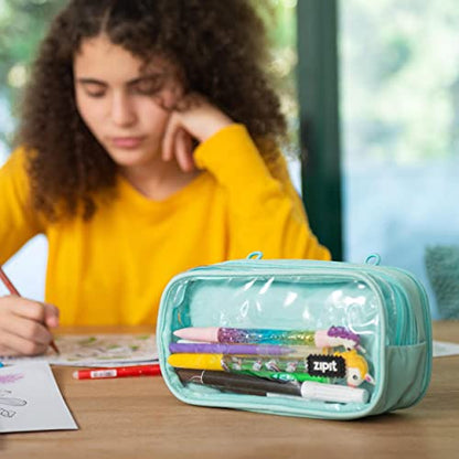 ZIPIT Half & Half Pencil Case, 3 Compartment Zipper Pouch for School, Stationery Bag for Teen Girls Boys and Adults, Mint - color: Mint