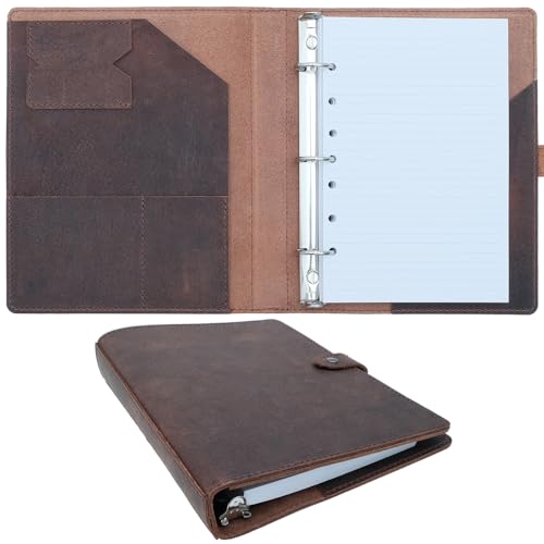 Fan&Ran Lined Leather Journal, 100 Sheets of College Ruled Paper 5.5"x8.5", 3-Ring Mini Binder, Interior Pockets, Refillable - style: Lined (100 Sheets)