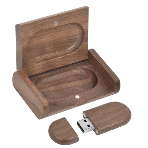 Novelty Wooden USB 2.0 Flash Drive 64GB Data Storage Memory Stick USB Stick Ellipse Pendrive with Wooden Box - color: Brown, size: 64GB