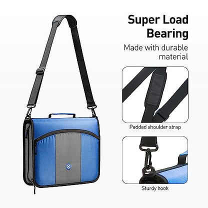 3-Inch Zipper Binder, 3 Rings Binder with Expanding File and Shoulder Strap, Blue - color: Blove