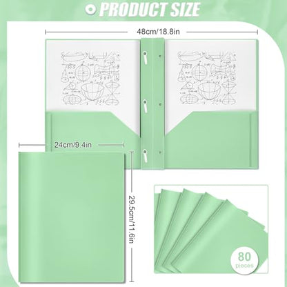 Yeaqee 80 Pcs Plastic Folders with Pockets and Prongs Plastic Folder 2 Pockets 3 Prongs with Business Card Slot Back to School Folders for Students, Teachers, Office Workers (Sage Green) - color: Sage Green