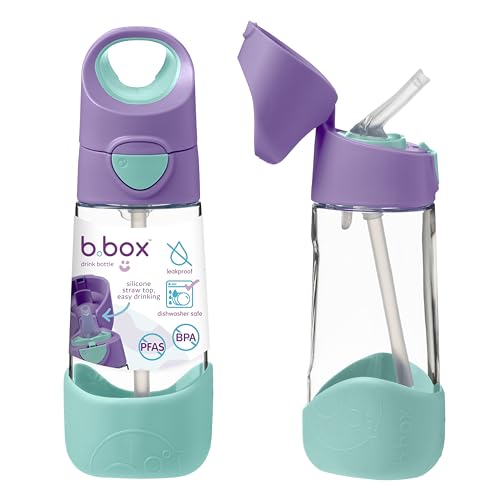 b.box 15oz Tritan Kids Water Bottle - Kids Water Bottle w/Straw for School, Sports, Daycare - Leakproof - Ergonomic Triangle Grip - Dishwasher Safe, BPA Free, PFAS Free - Lilac Pop - color: Lilac Pop, size: 15 Ounces