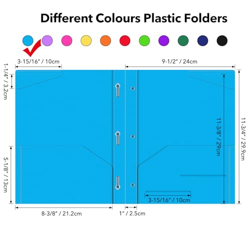 Briartw Heavy Duty Plastic Pocket Folder with Prongs for Letter Size Paper - 6 Pack Blue File Folder with Clear Front Pocket - 2 Pockets and 3 Prongs,As Well As 2 Card Slots - Pocket Folders - color: Blue