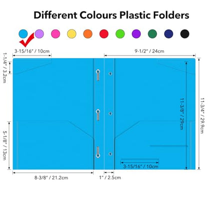 Briartw Heavy Duty Plastic Pocket Folder with Prongs for Letter Size Paper - 6 Pack Blue File Folder with Clear Front Pocket - 2 Pockets and 3 Prongs,As Well As 2 Card Slots - Pocket Folders - color: Blue