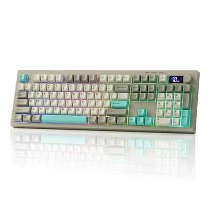 EPOMAKER Aula S102 PRO Membrane Gaming Keyboard w/TFT Screen & Volume Knob | Silent Keyboard w/ Number Pad for PC Game/Office, BT/2.4G/USB, RGB Backlit, Creamy Silicone Structure (Grey) - color: Grey