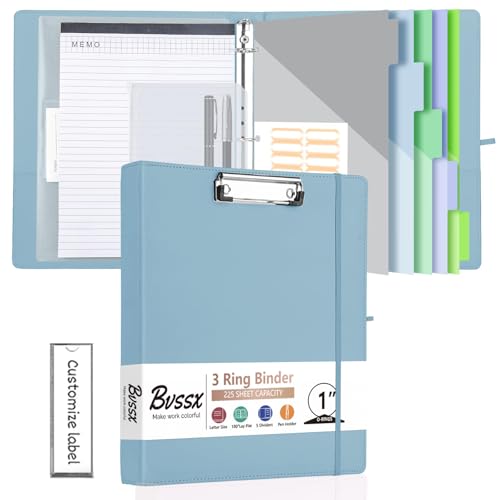 3 Ring Binder with Clipboard,1 Inch Binders with Notepad&5 Dividers with Pockets, Labels,PU Clipboards for School Office(Blue,Letter Size) - color: Blue, size: Letter Size - 1 Inch