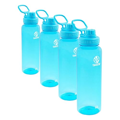 Takeya Tritan Sport Water Bottle with Spout Lid - BPA-Free & Dishwasher-Safe Water Bottle - Reusable Bottle with Lid Handle - Simple Leak-Proof - 40 oz, Breezy Blue (Pack of 4) - color: Breezy Blue, size: 40 Ounces (Pack of 4)