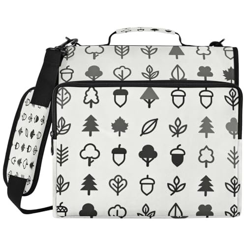 Trees Leaves Acorns Zipper Binder with 2 Inch D-Rings Expandable File Portfolio with Shoulder Strap, Waterproof Nylon Organizer for 14" Laptop for Work College Travel