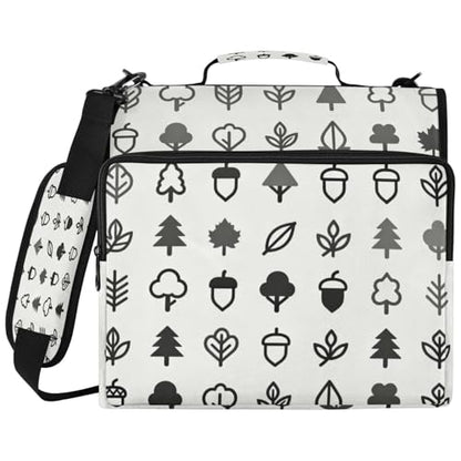 Trees Leaves Acorns Zipper Binder with 2 Inch D-Rings Expandable File Portfolio with Shoulder Strap, Waterproof Nylon Organizer for 14" Laptop for Work College Travel