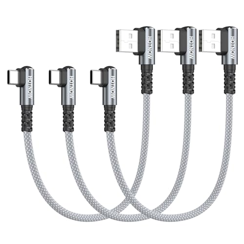 Short USB A to USB C Cable Right Angle [3Pack 1ft] Portable 90 Degree USB-C Fast Charging Cord Compatible with iPhone 17 16 15, Samsung Galaxy S10 S9 S8 Plus Note 9 8 and Other Type c Devices - color: Grey+White, size: 1FT