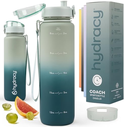 Hydracy Water Bottle with Time Marker -Large 32oz BPA Free Gradient Water Bottle - Leak Proof Gym Bottle with Fruit Infuser Strainer & Times to Drink -Ideal for Fitness Sports & Outdoors - color: Sage Teal
