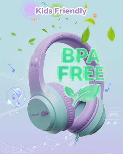 awatrue USB-C Kids Headphones, 74/85/94dB Volume Limiter, Foldable Wired Over Ear Headphones for Travel, Toddler Headphones for School, Travel, iPad, Tablet, Purple Green - color: USB-C Green‌ Purple