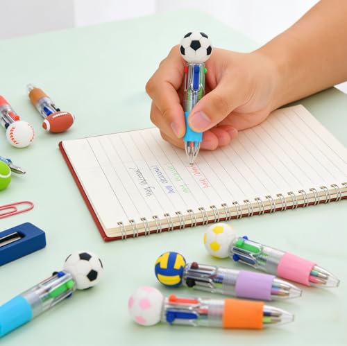 Oneshow Soccer Party Favors Soccer Themed Pens Mini 4-in-1 Multicolor Pen | Fun 4-in-1 Student Reward Bulk Cool Ballpoint Pen for Birthday Soccer Team Gifts Goodie Bag Stuffers Back to School Supplies - style: Soccer-28PCS