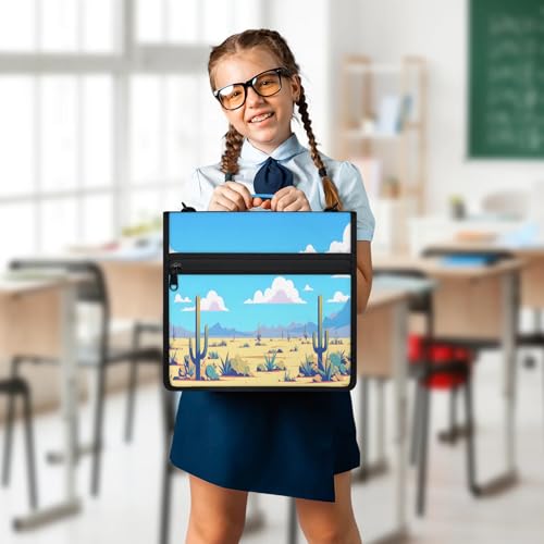 Desert Zipper Binder, 3 D-Ring Expanding File Folder with Handle & Adjustable Shoulder Strap, 400 Sheets Capacity Multi-Pocket Organizer for 13 Inch Laptop - color: Desert