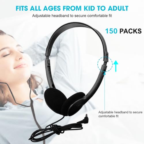 Konohan 30 Pack Headphones Bulk Headphone for School Classroom Student Wired Headphones Adjustable with 3.5 mm Jack for Adults (Black) - color: Black