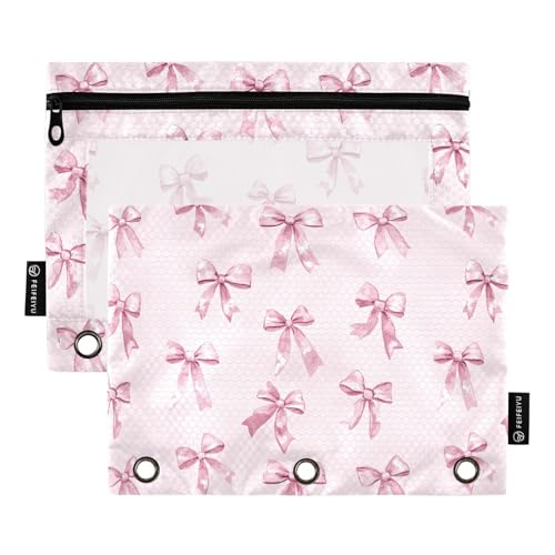 Pencil Pouch for 3 Ring Binder Coquette Pink Bow 2 Pack Clear Window Pencil Bags with Zipper Pencil Case - color: Multicolored 11