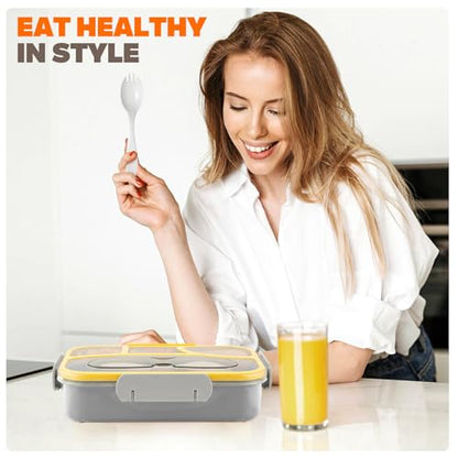 EASYFUN Bento Box Adult, Lunch Box, 4-Compartment Lunch Containers, Drop-Proof, Dishwasher Safe & Made with BPA-Free Materials (Grey) - color: Gray