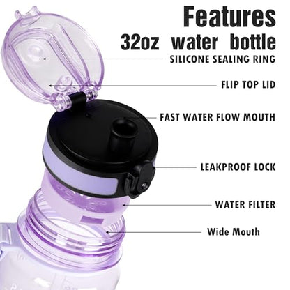 OLDLEY Water Bottle, 32oz Motivational Sports Water Bottle with Time Marker - Times to Drink - Tritan, BPA Free, Wide Mouth Leakproof,Amethyst - color: Amethyst