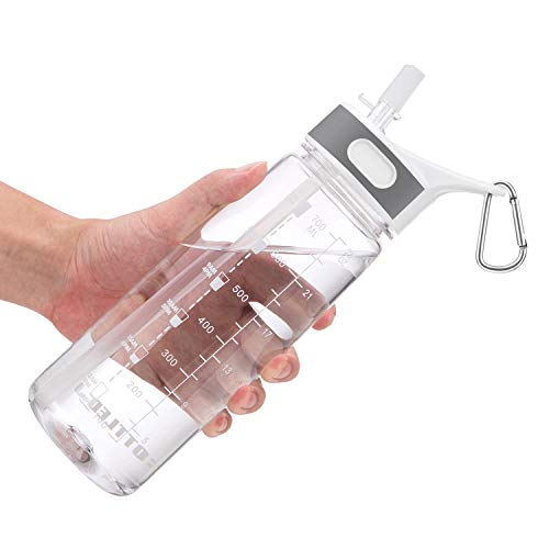 Sports Water Bottle with Straw 800ML Bike Water Bottles Reusable Water Jug 28 OZ Hydro Jug BPA-Free Wide Mouth Water Bottle with Handle for Fitness Outdoor Hiking Camping Dishwasher Safe - color: 800ml clear