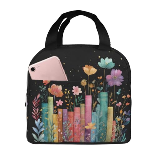 Lunch Bag Books Flower Botanical Insulated Lunch Box Reusable Cooler Tote for Adults Student Girl Boy Work Office School Picnic Over 3 Years Old - color: B0385