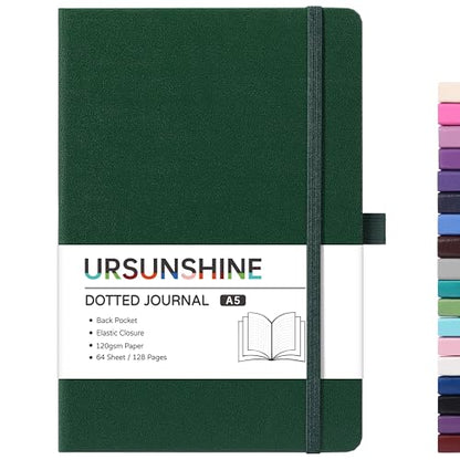 Dotted Journal/Notebook - Dot Grid Hard Cover Notebook, Premium Thick Paper with Fine Inner Pocket, Black Smooth Faux Leather, Pen Loop, 5.3'' x 8.26'' - Turquoise - color: Turquoise, size: Dotted